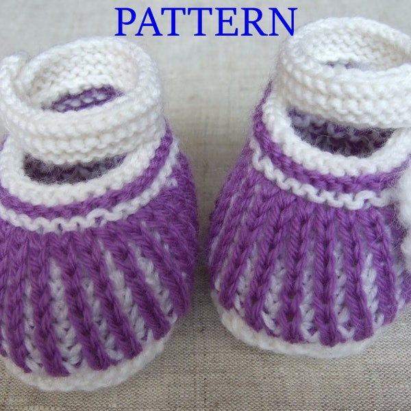 Knitted baby booties 'striped' (PDF pattern), (sizes 0-3/3-6/6-12 months)