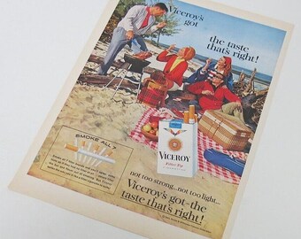 1963 Vintage Magazine Print Ad Viceroy Filter Tip Cigarettes Beach Picnic BBQ