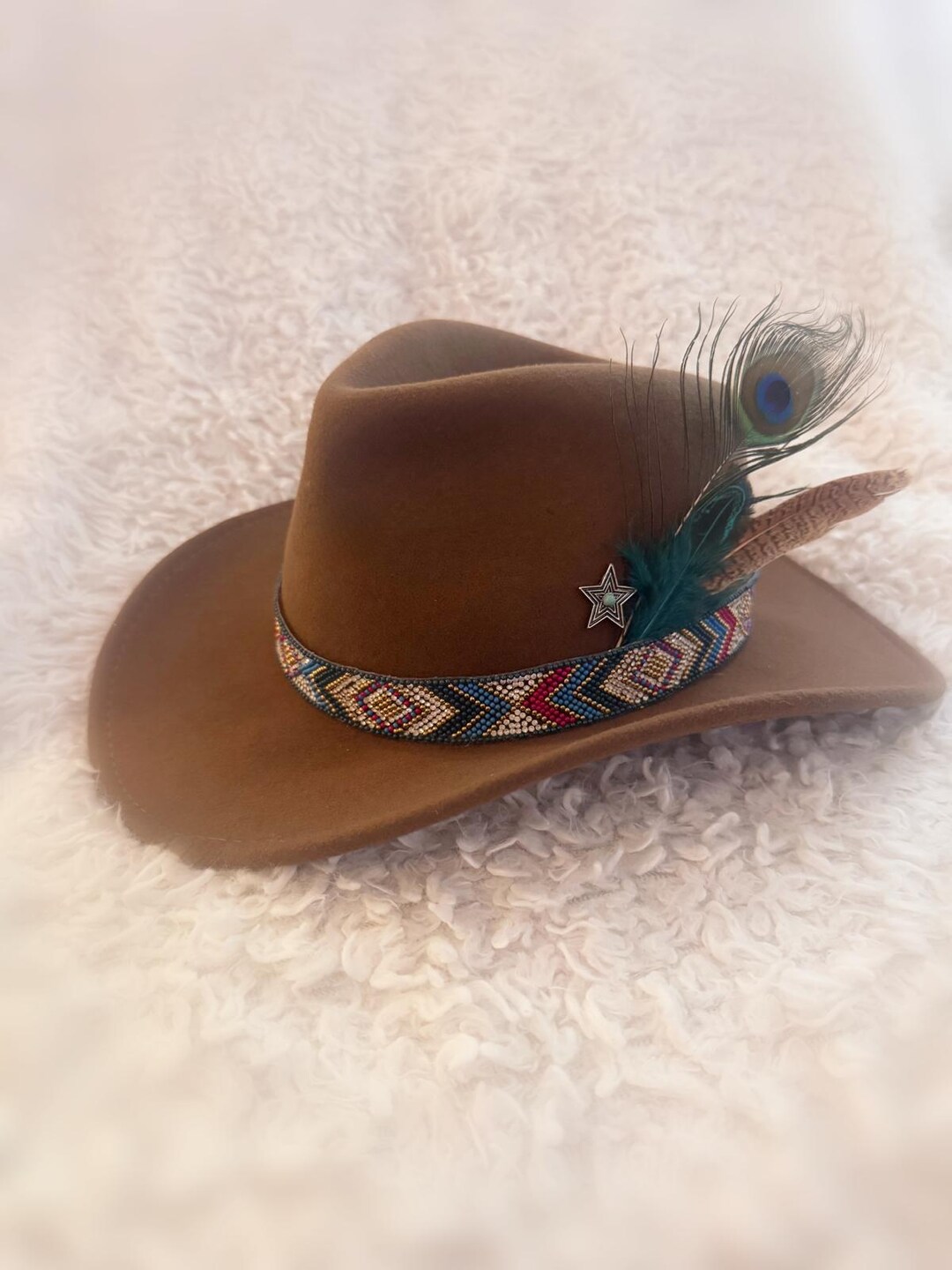 Wild & Free – Peacock Feather Custom Western Hat Custom Feather Trucker Hats Peacock Western Hat - Etsy main image 3
