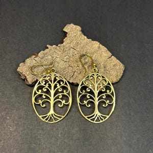 Tree of Life Brass Earrings - Tree Of Life Earrings - Circle Tree Earrings - Tree Dangle Earrings - Minimalist gift for her