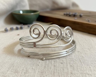 Brazalete de plata con espiral y rizo, brazalete ajustable
