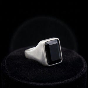 Natural Black Onyx Ring | 925 Sterling Silver Rectangle Gemstone Ring | Men’s Statement Band