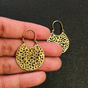 Carved Brass Tribal Hoop Earrings: Ethnic Boho Jewelry