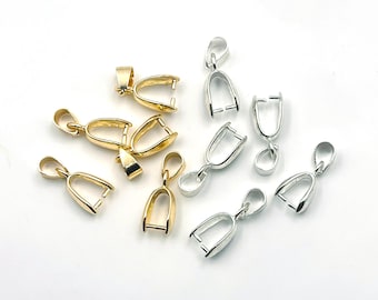 Silver Plated Pinch Bails: Gold Pendant Bails for Pendants, Jewelry Making Findings, Necklace Connectors,