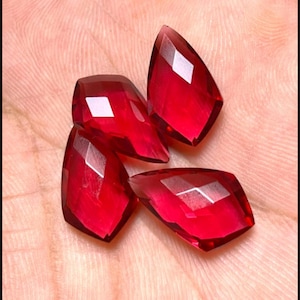 Red Ruby Faceted Shape Loose Gemstones, Unique Shield Cuts, Deep Red Crystal Parcel for Earring Pendant craft supplies  10x18mm, 10 Pcs