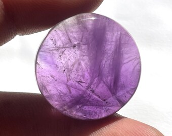 Natural Amethyst Cabochon Round Stone, Purple Crystal Gemstone for Jewelry Supplies, 50CT 27x27x8 mm
