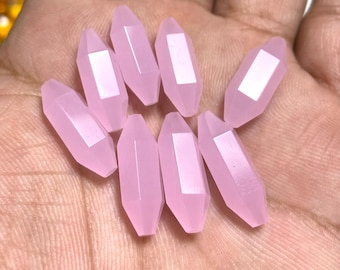 8 piezas de calcedonia rosa de doble punta en forma de lápiz, piedra preciosa briolette, 7 x 20 m