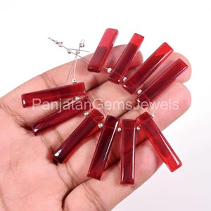 Red Garnet Hydro Quartz Long Rectangle Beads, Smooth Stick Bar Strand, Center Drilled Spacer Beads Wholesale Supply