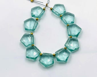 8 piezas de cuarzo aguamarina de corte rosa, aguamarina azul en forma de pentágono, cuentas de piedra preciosa de 12 x 12 mm