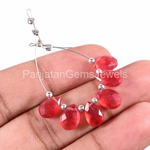 Ruby Quartz Teardrop Beads, Faceted Pear Shape Drops, Red Hydro Quartz Briolettes, Craft Supplies, Loose Gemstones for Earrings & Necklaces