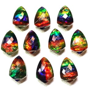 8 Fancy Multi Fire Ammolite Gemstone Beads - 10x15 mm