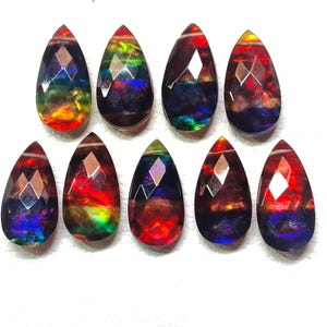 Faceted Pear Ammolite Glass Stone: Jewelry Making Supplies, 10x20mm, 8 Pieces