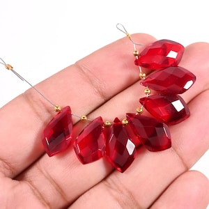 Ruby Red Crystal Drop Beads, Faceted Pear Briolette Loose Shield Shaped Beads for Earring & Necklace Supplies