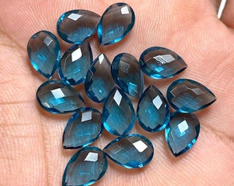 London Blue Topaz, Faceted Pear Shape Briolettes, Pendant, jewelry making stone, black Friday sale, Halloween gift