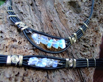 Leather necklace "Moonstone 2010"