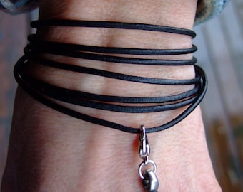 Wrap-leather-begging bracelet "Blue Beggar" - m...