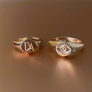 Custom Initial Signet Ring: Sterling Silver, White Topaz - Personalized Jewelry