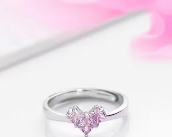 ピンクサファイアハートリング、925スターリングシルバーリング、バレンタインギフト