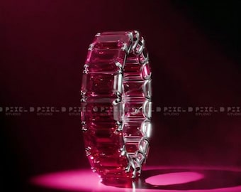 Emerald Cut Lab Ruby Eternity Band, Sterling Silver Anniversary Ring