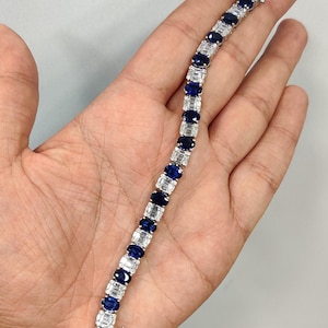 Natural Blue Sapphire Bracelet, Tennis Bracelet, 925 Sterling Silver, September Birthstone, Sapphire Jewelry, Wedding Bracelet, Gift For Her