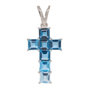 Blue Sapphire Cross Pendant, Natural Blue Sapphire Cross Necklace, 925 Silver Pendant, Birthstone Pendant, Woman Pendant, Surprise Gifts