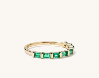 Emerald Baguette 925 Sterling Silver Eternity Band