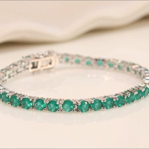 Emerald Tennis Bracelet - Round Natural Emerald Jewelry, 14K 18K, Dainty Bracelet, Colorful Gemstones Bracelet - Anniversary Gift