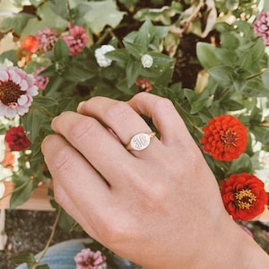 Personalized 14k Gold Plated Silver Signet Ring: Engraved Monogram