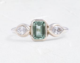 Emerald Cut Prasiolite Ring, Sterling Silver, Gold Vermeil