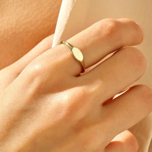 14k Solid Gold Signet Ring: Engraved Initial Personalized Pinky Ring