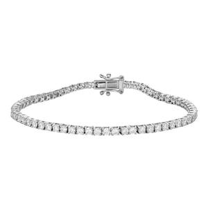14K White Gold Tennis Bracelet 3mm 6.00TCW Round Cut CZ Diamond 925 Sterling Silver, Dainty Silver Bracelet for Men Women