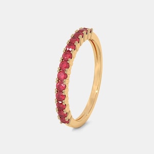 Rubin Halv Alliansring, 14K Guld Över Sterlingsilver, Minimalistisk Vigselring