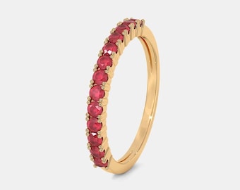 Ruby Half Eternity Ring, 14K Gold Over Sterling Silver, Minimalist Wedding Band