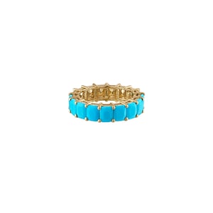 Turquoise Wedding Band Women Anniversary Gift Full Eternity Stackable Girl Jewelry 14K Solid Gold Matching December Birthstone Promise Ring