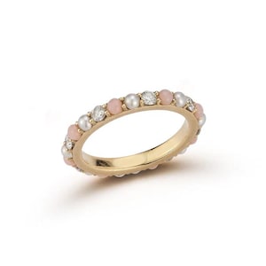 Alliansring i sterlingsilver med rosa opalpärla, handgjorda brudsmycken