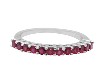 Ruby Half Eternity Band, Sterling Silver July Birthstone Stacking Ring