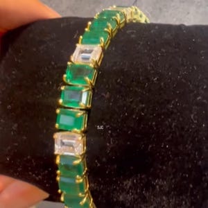 Emerald & Diamond Tennis Bracelet, May Birthstone Gemstone Bracelet, Minimalist Bracelet, Bridal Wedding Gift, Prong Set Tennis Bracelet