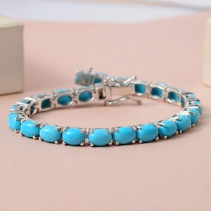 Natural Turquoise Tennis Bracelet, Unique Chain Link Bracelet Bridal Wedding Anniversary Gift Oval Turquoise Dainty Bracelet Gift For Mother