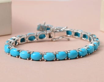 Tennisarmband i naturturkos, sterlingsilver, ovalt, elegant armband