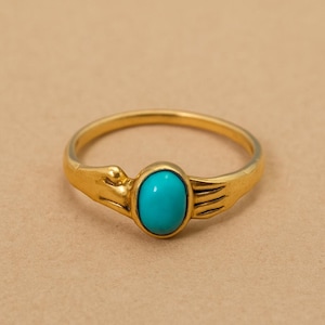 Handmade Brass Ring with Turquoise – Snake Design Boho Statement Jewelry