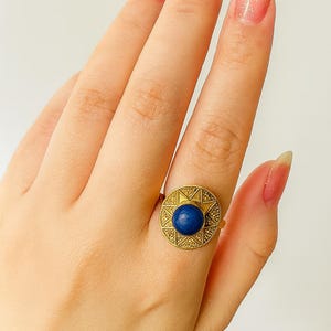 Handmade Brass Ring: Blue Gemstone Vintage Tribal Boho Jewelry