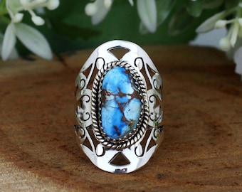 Unique Golden Hill Turquoise Ring, Southwestern Style Handmade Jewellery, Solitaire Band