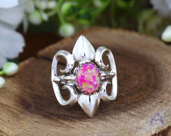 Pink Opal Statement Ring, Designer Boho Chevron Ring Band, 925 Sterling Silver Ring, Artesian Silver Jewellery