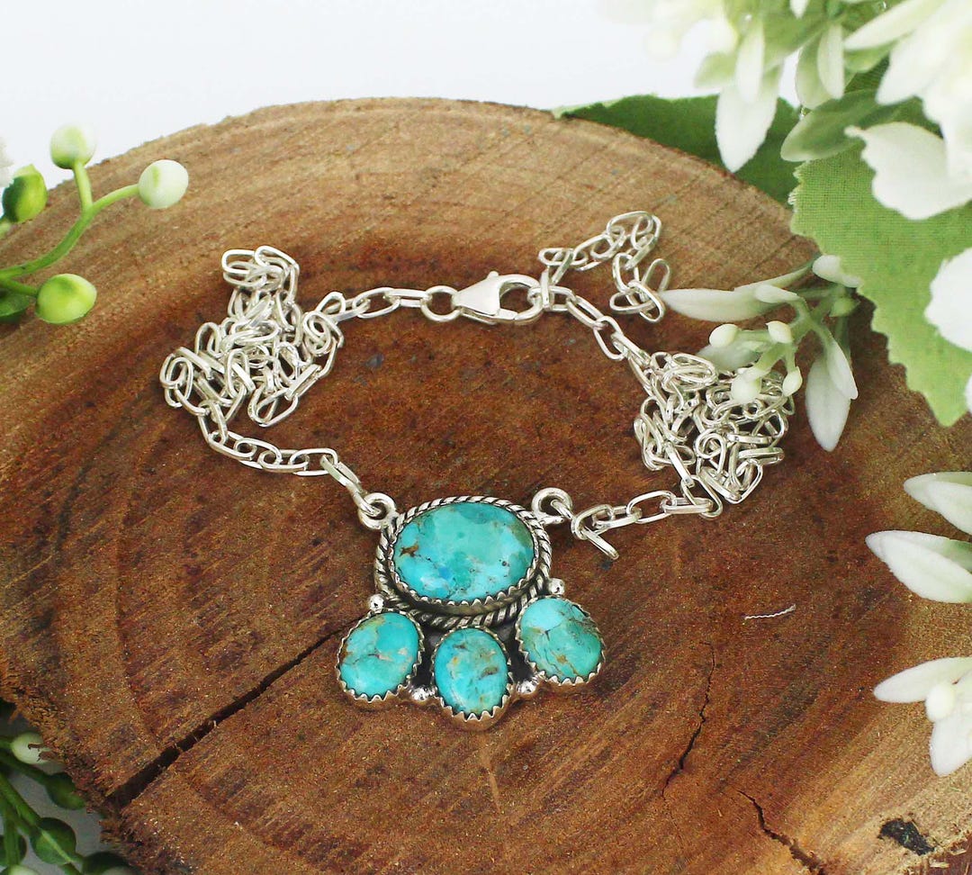 Kingman Mohave Turquoise Cluster Necklace, 925 Sterling Silver ...