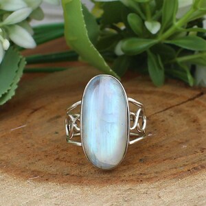 ホワイトミルキーレインボームーンストーンリングハンドメイドシルバージュエリー