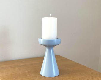 Candle Holder For Pillar Candle - Hand Turned Wood & Painted in Pale Blue