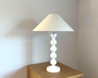 Tall Wooden Table Lamp - Hand Turned & Painted in White, Individual Artisan Bobble Lamp