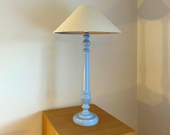 Wooden Table Lamp - Hand Turned & Painted in Light Blue - Individual Artisan Lighting
