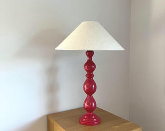 Tall Wooden Table Lamp -  Hand Turned & Painted in Red - Colourful Artisan Bobble Lamp