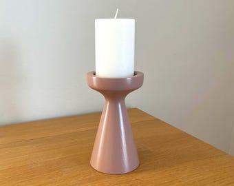Candle Holder - Hand Turned Wood & Painted in Dusky Pink For Pillar Candle